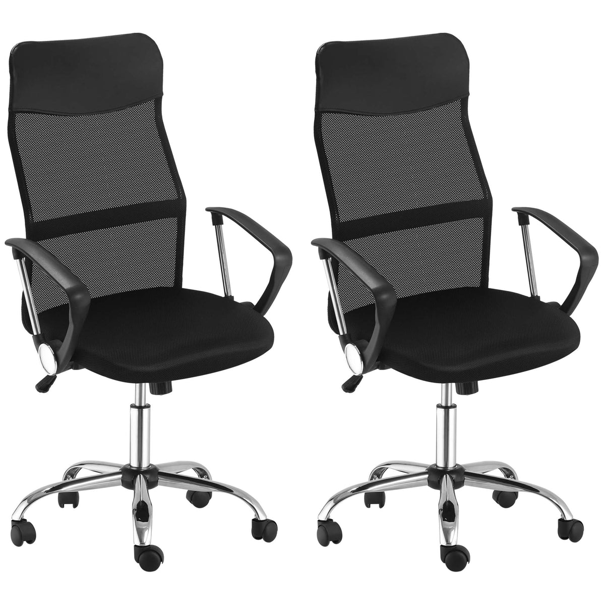 Lot de 2 fauteuils de bureau manager dossier ergonomique hauteur assise réglable pivotant tissu maille noir