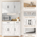 Buffet haut cuisine armoire de cuisine avec 6 portes 2 tiroirs plan de travail étagères réglables 94x39,5x175,2cm blanc