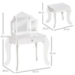 Coiffeuse Enfant avec Tabouret, Coiffeuse Bureau 2 en 1 Miroir triptyque et tiroir Coulissant Blanc Acrylique