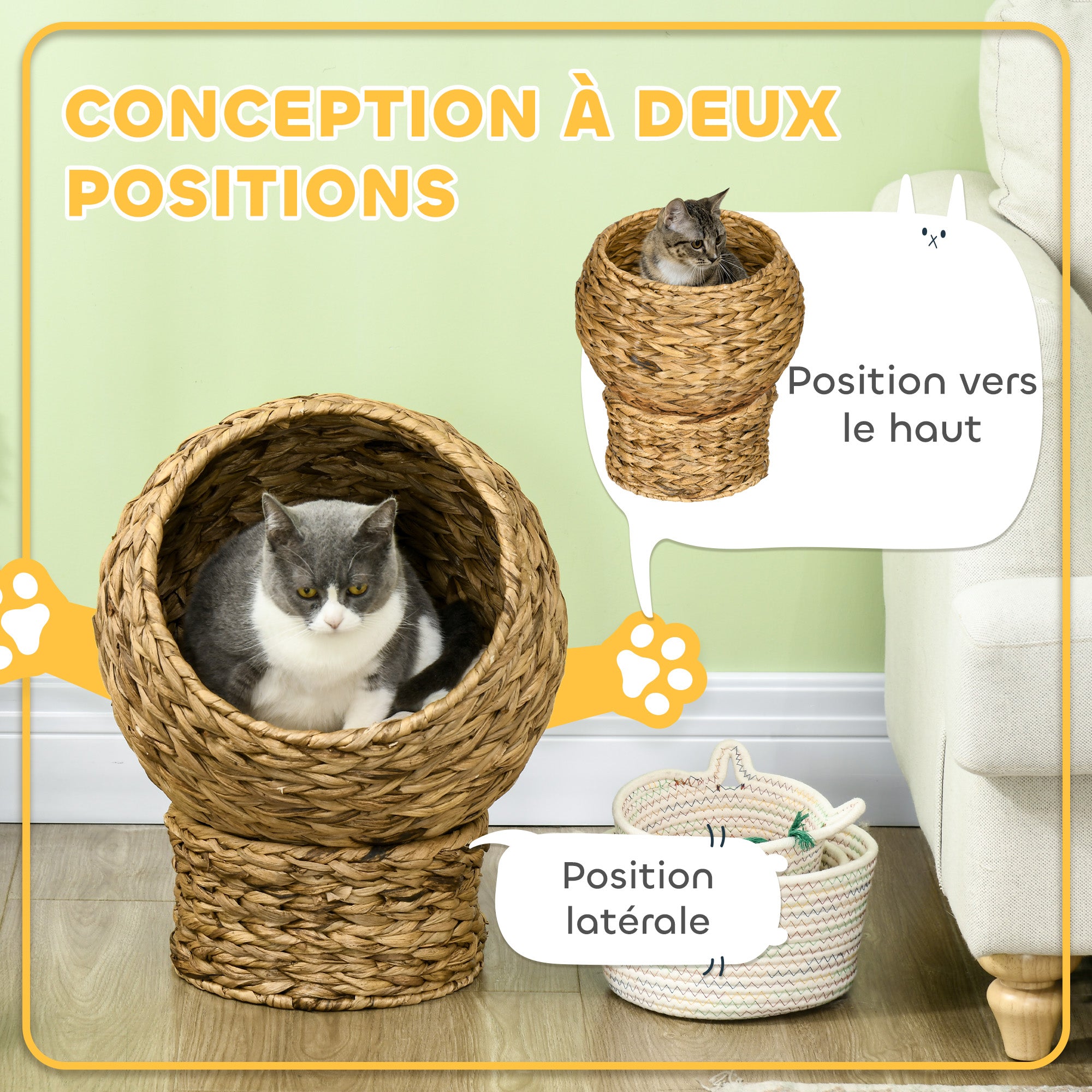 Panier chat lit surélevé chat cosy niche grotte à chat grand confort dim. 40L x 37l x 51H cm coussin moelleux beige inclus