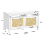 Banc à chaussures meuble de rangement avec porte coulissante et façades rotin tissé 80 x 35 x 45 cm blanc