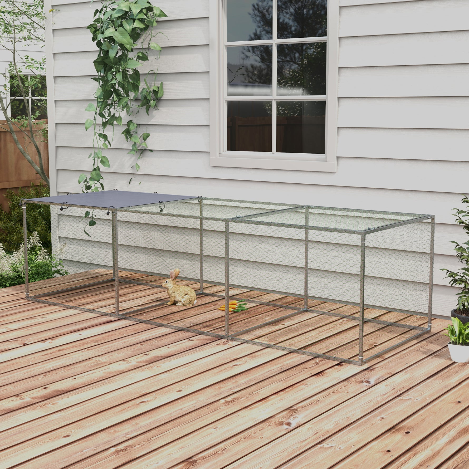 Enclos poulailler cage clapier extérieur 3 m² pour petits animaux dim. 3 x 1 x 0,8 m acier galvanisé