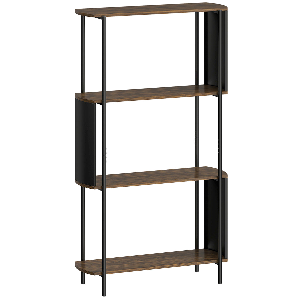Étagère de rangement, bibliothèque à 4 niveaux avec panneaux latéraux incurvés, cadre en acier, 80x30x141cm, marron
