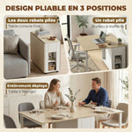 Table à manger pliante pour 6 personnes 39-168 cm, table de cuisine avec 2 tiroirs et 4 étagères ouvertes, blanc