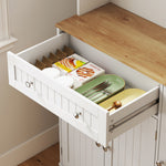 Buffet haut cuisine, armoire de cuisine, station de charge, 6 portes, plan de travail, porte-épices, 100x40x173cm, blanc