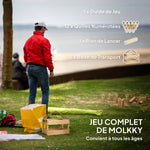 Jeu de quilles finlandaises, jeu de plein air en bois de pin 12 quilles 1 bâton 1 boîte de transport effet bois naturel