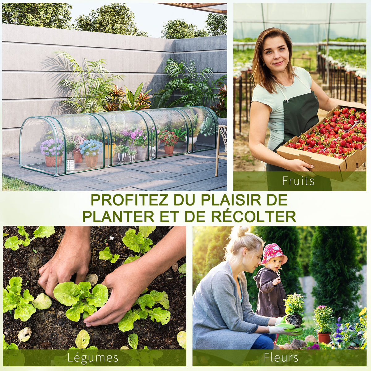 Mini Serre de Jardin Serre à tomates 4L x 1l x 0,80H m Acier PVC Anti-UV 4 fenêtres Zip enroulables Vert et Transparent