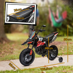 Elektro-Motorrad für Kinder mit offizieller Aprilia-Lizenz, 2 Motoren 12V, Stützräder, LED-Licht, Musik – rot