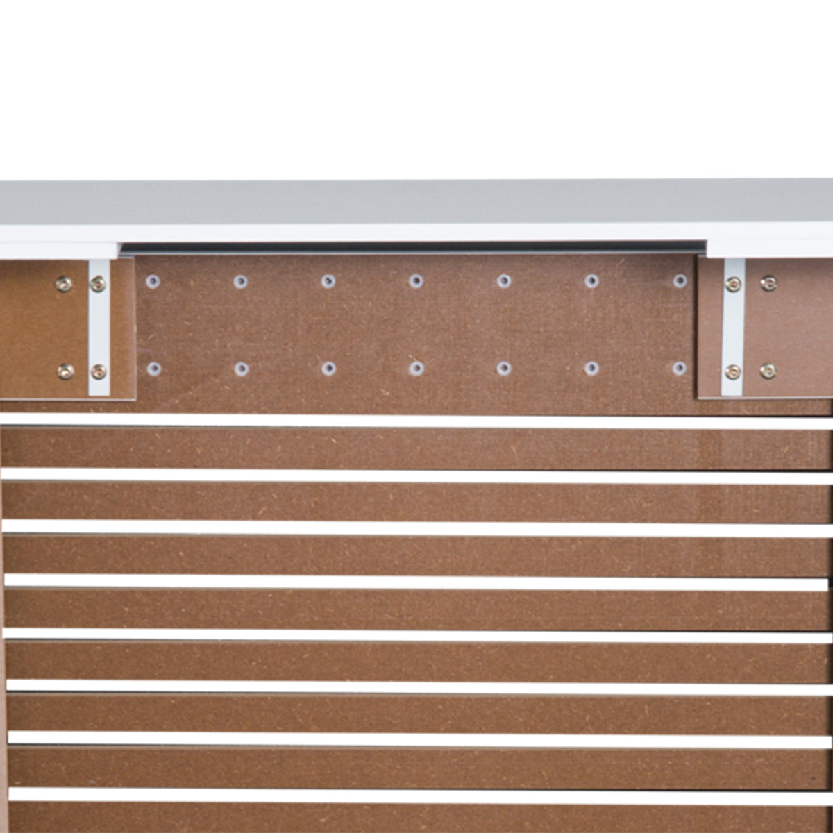 Cubrerradiador de diseño contemporáneo, longitud extensible 139-208,5 x 20,5 x 82,5 cm, MDF blanco