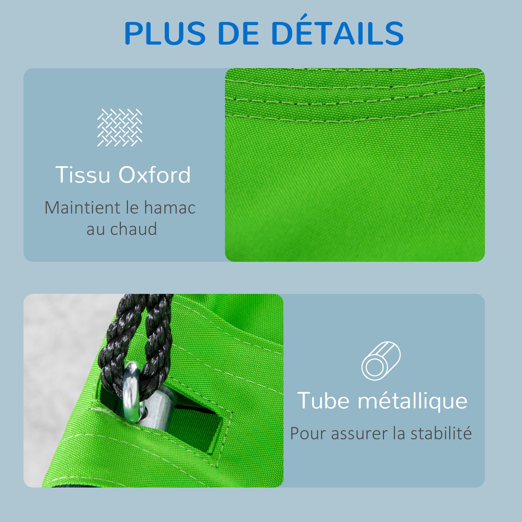 Balançoire nid d'oiseau Ronde avec Tente Amovible Ø 100 cm 4 Anneaux Inclus métal époxy Oxford Haute densité - Vert et Bleu