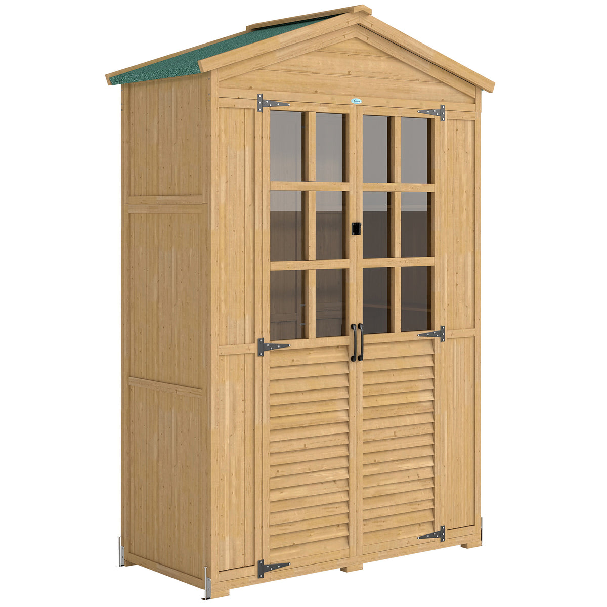 Abri de jardin Armoire de jardin pour outils avec Étagères et Fenêtres en Acrylique, 128 x 57,5 x 197 cm marron clair