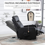 Sillón relax eléctrico reclinable con reposapiés ajustable y mando a distancia, tapizado sintético negro
