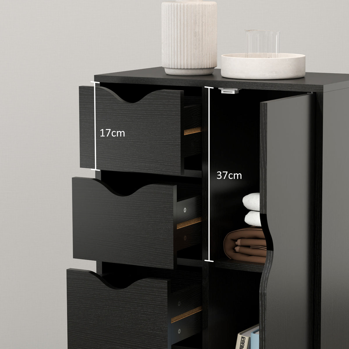 Aufbewahrungsmöbel Sideboard Kommode mit 1 Schranktür und 4 Schubladen, aus Holz, für Wohnzimmer, Küche, Flur, Esszimmer, Schwarz