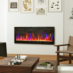 Cheminée électrique mural ou encastrable 900W/1800W, effet flamme à 12 couleurs 5 luminosités, 106,7x9,4x47cm, noir