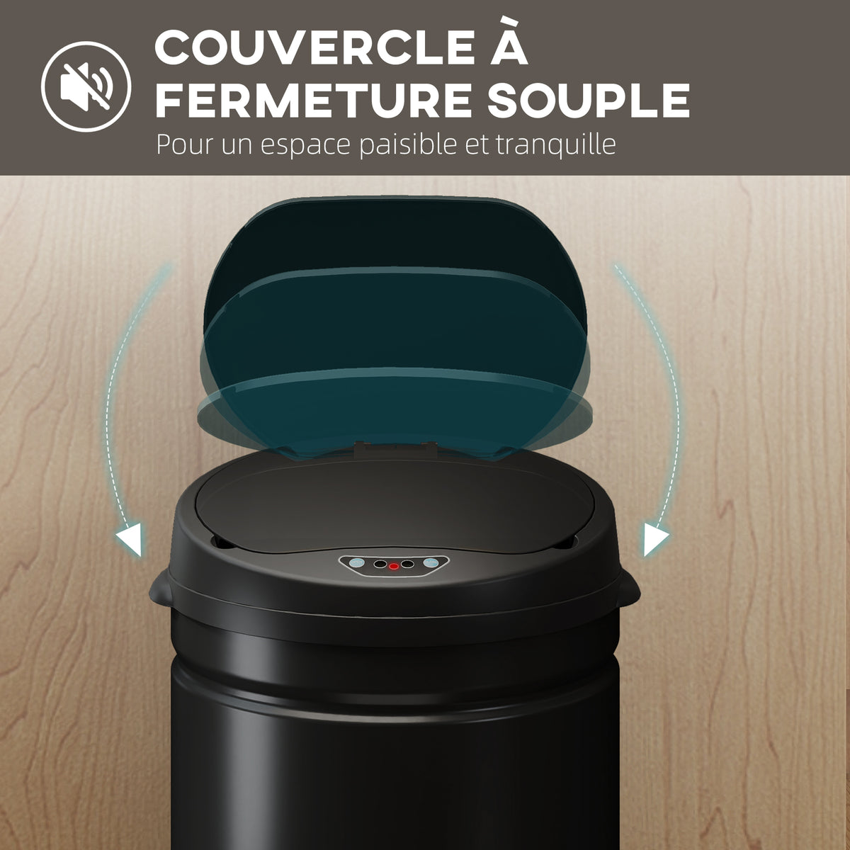 Poubelle cuisine automatique 30L acier inoxydable, poubelle à couvercle à fermeture en douceur, 32x30,5x51cm, noir