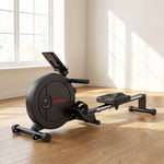 Klappbares Rudergerät für das Heimtraining, 16 Widerstandsstufen, App, LCD-Display, Tablethalterung, 180x50x75cm, Schwarz