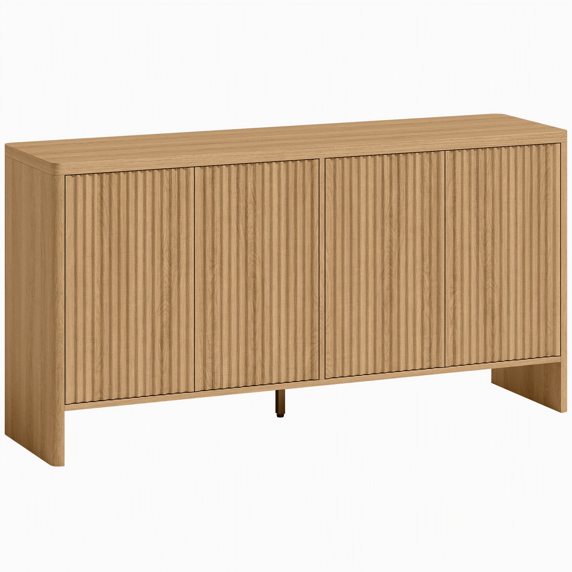 Buffet salon, meuble de rangement avec 4 portes rainurées, étagère réglable, ouverture par pression, 147x40x77cm, chêne