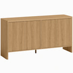 Buffet salon, meuble de rangement avec 4 portes rainurées, étagère réglable, ouverture par pression, 147x40x77cm, chêne