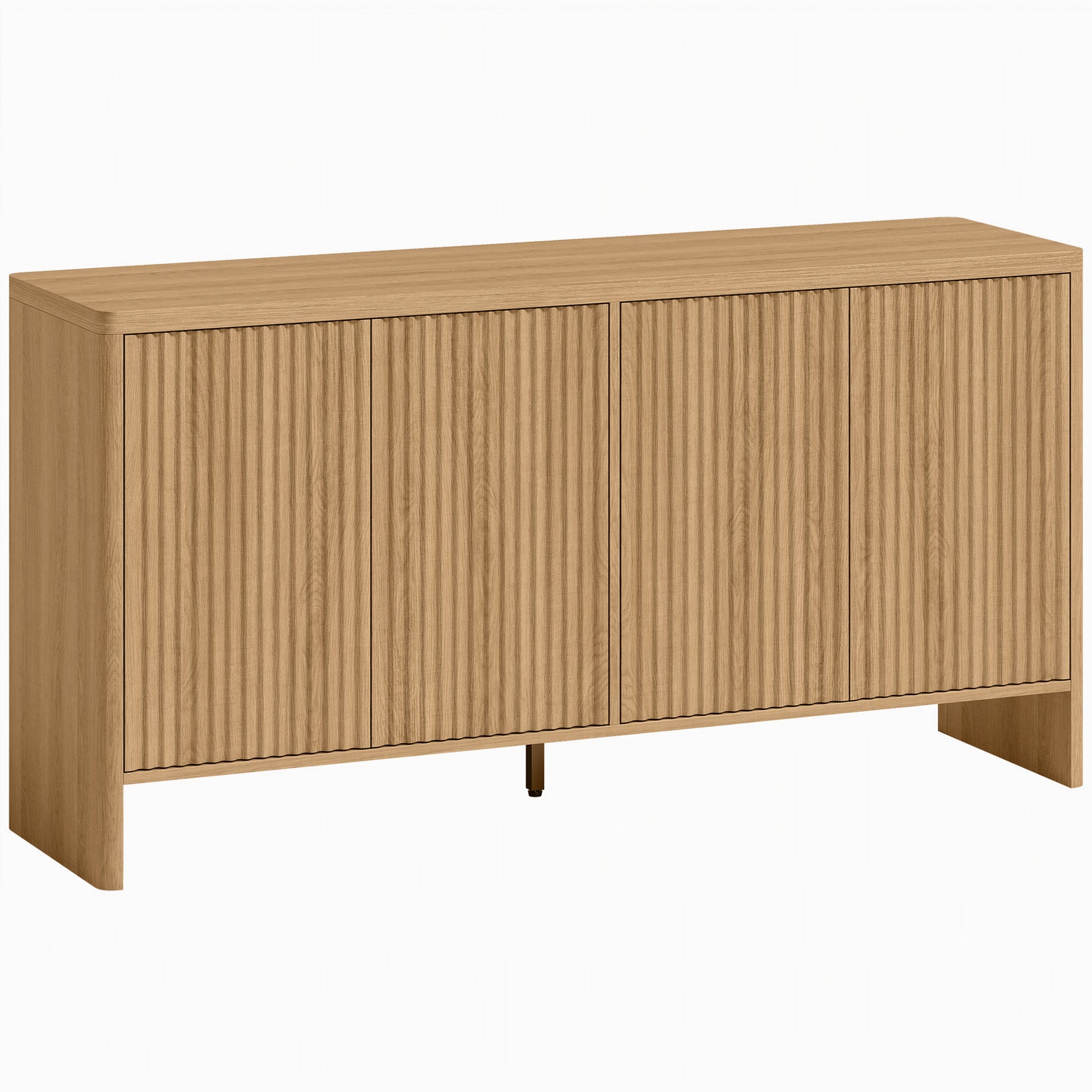 Buffet salon, meuble de rangement avec 4 portes rainurées, étagère réglable, ouverture par pression, 147x40x77cm, chêne