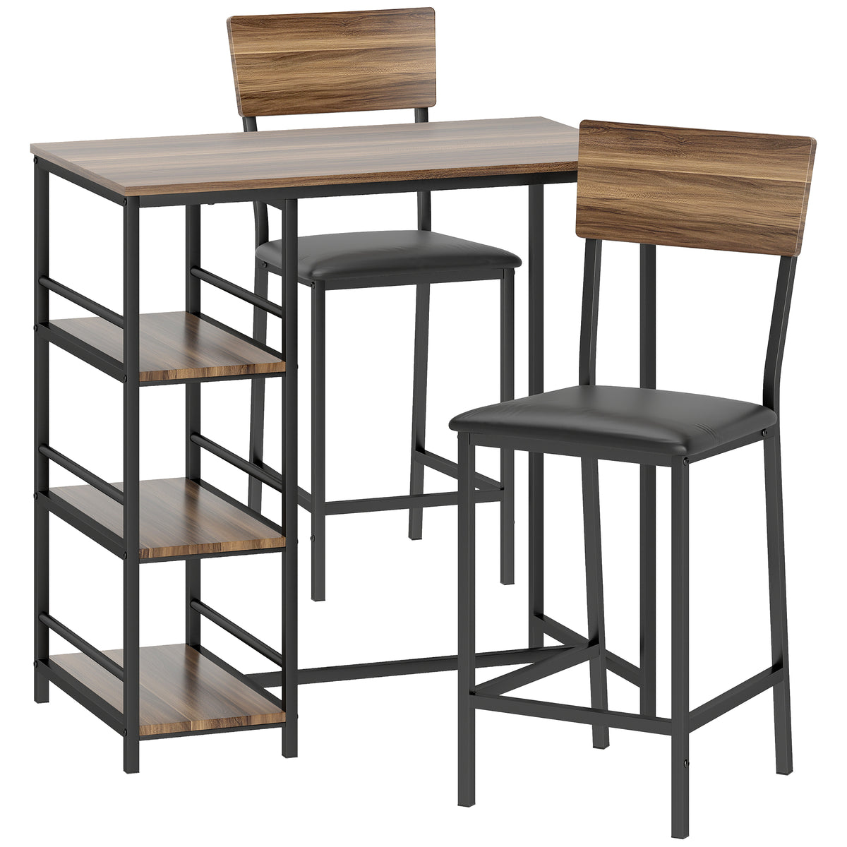 Conjunto de mesa de bar con 2 taburetes, mesa alta de cocina y 2 sillas de bar acolchadas de PU, nogal