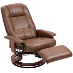 Fauteuil relax inclinable repose-pieds réglable pivotant 360° piètement bois revêtement PU respirant et doux marron