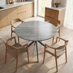 Table à Manger Ronde pour 4 Personnes 100 cm, Style Industriel avec Plateau Aspect Bois, Piètement Croisé en Acier, Gris