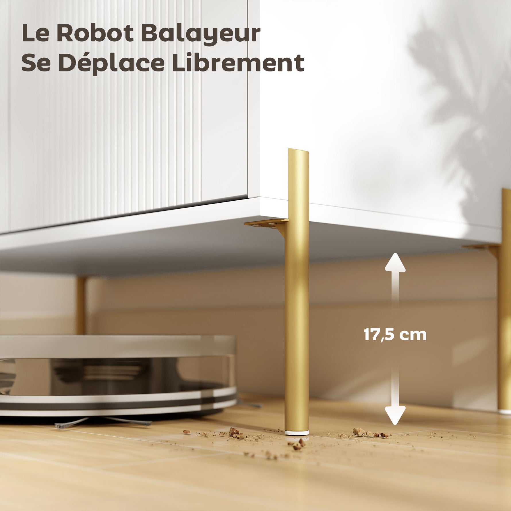 Buffet salon, meuble de rangement avec double porte cannelée, étagère réglable, pieds en acier, 80 x 39,1 x 76 cm, blanc