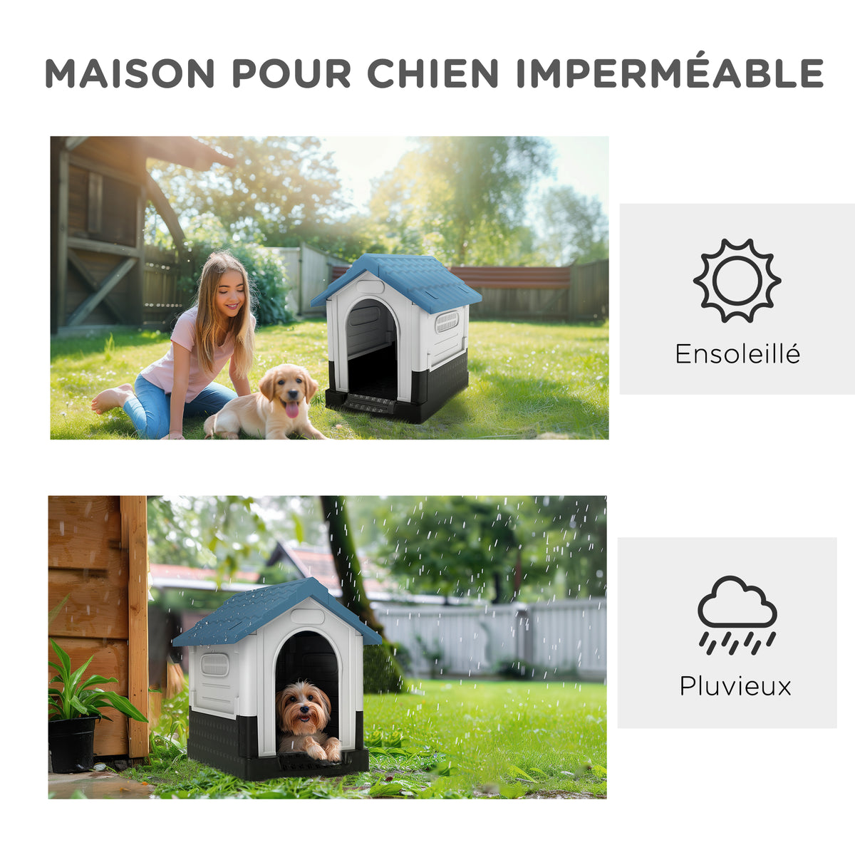 Niche pour chien chenil à l'extérieur pour chiens de petite et moyenne taille 64,5 x 57 x 66 cm blanc et bleu