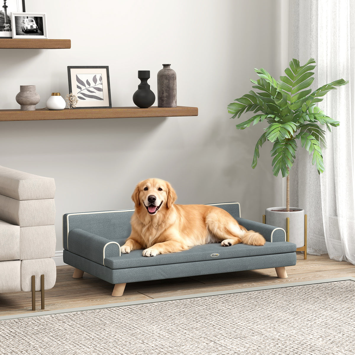 Canapé pour chien chat design scandinave coussin moelleux amovible pieds bois massif 100 x 62 x 32 cm gris