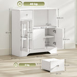 Buffet de cuisine moderne avec porte en verre, tiroir, grande niche et étagères réglables 80 x 30 x 82 cm blanc