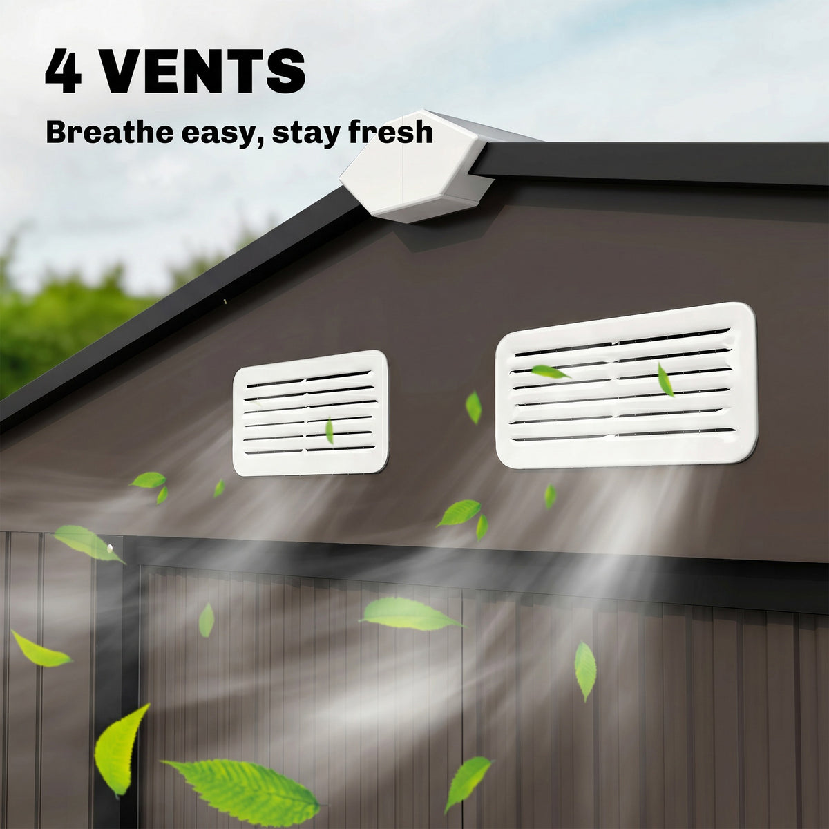 Abri de jardin 5,4 m² 2,77 x 1,95 x 1,92 m kit de fondation porte coulissante ventilations acier galvanisé, marron