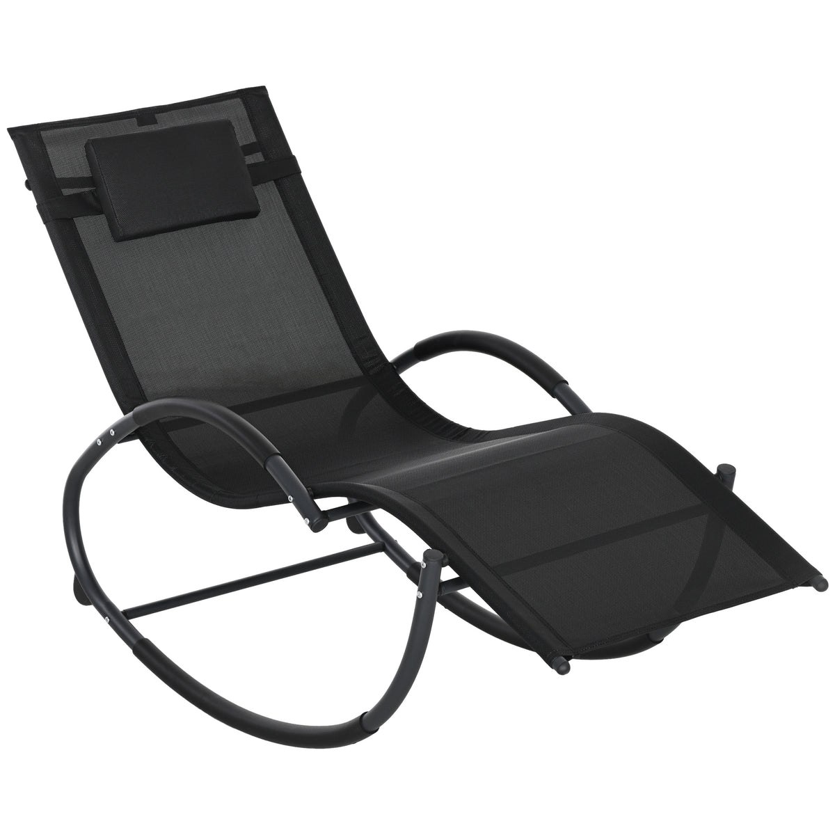 Chaise longue à bascule avec tétière utilisation extérieure intérieure noir