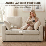 Canapé 2 Places en Velours Côtelé, Canapé de Salon 144 cm avec Assise Large Rembourrée, 2 Oreillers, Beige
