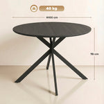 Table à Manger Ronde pour 4 Personnes 100 cm, Style Industriel avec Plateau Aspect Bois, Piètement Croisé en Acier, Noir