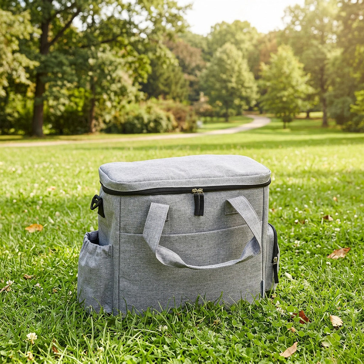 Sac de Transport pour Chien avec Poches, 2 Sacs à Nourriture, Bol Pliable, Séparateur Réglable, 38x17x35cm, Gris Clair