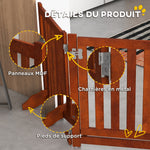 Barrière de sécurité chien pliable double face en bois, 4 panneaux avec porte, pieds de support, 205 x 60 cm, marron