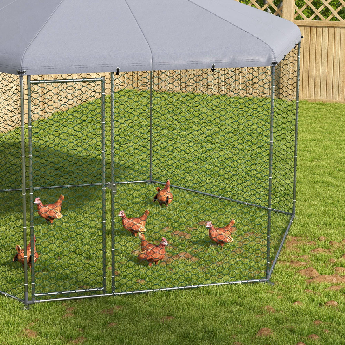 Buitenren voor kippen 10 m², gaasren 400 x 346 x 263 cm - overdekte ruimte - 10-15 kippen