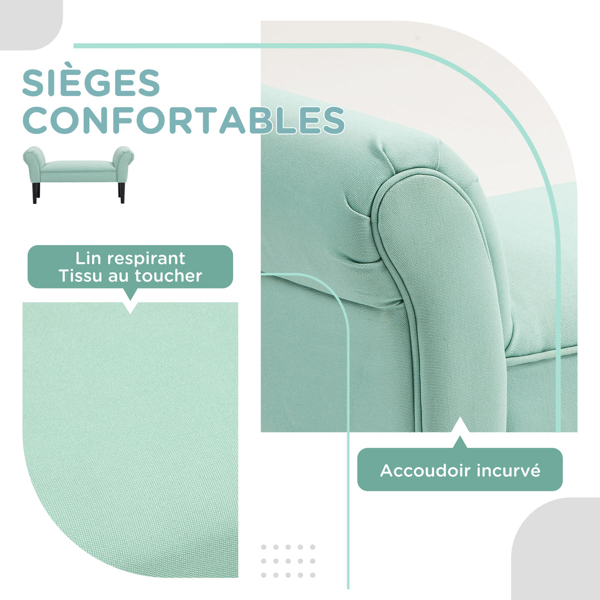 Banc Entrée Bout de Lit Rembourré pour Chambre à Coucher, Tissu à Voile, vert, 102 x 36 x 51 cm
