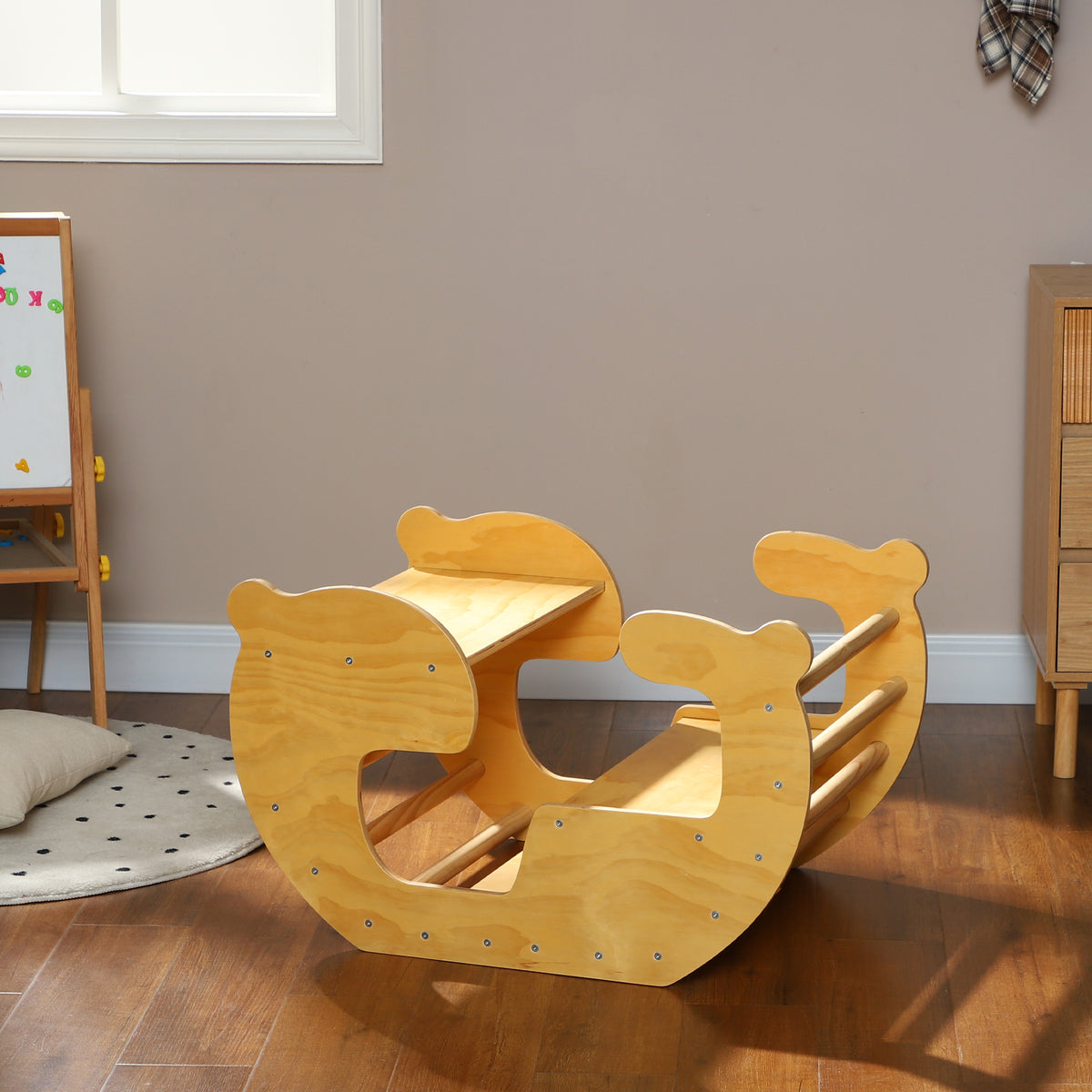 Kletterbogen für Kinder, Kinderspieltisch 18-48 Monate, 2-in-1-Design, max. Traglast 50 kg, Naturholz
