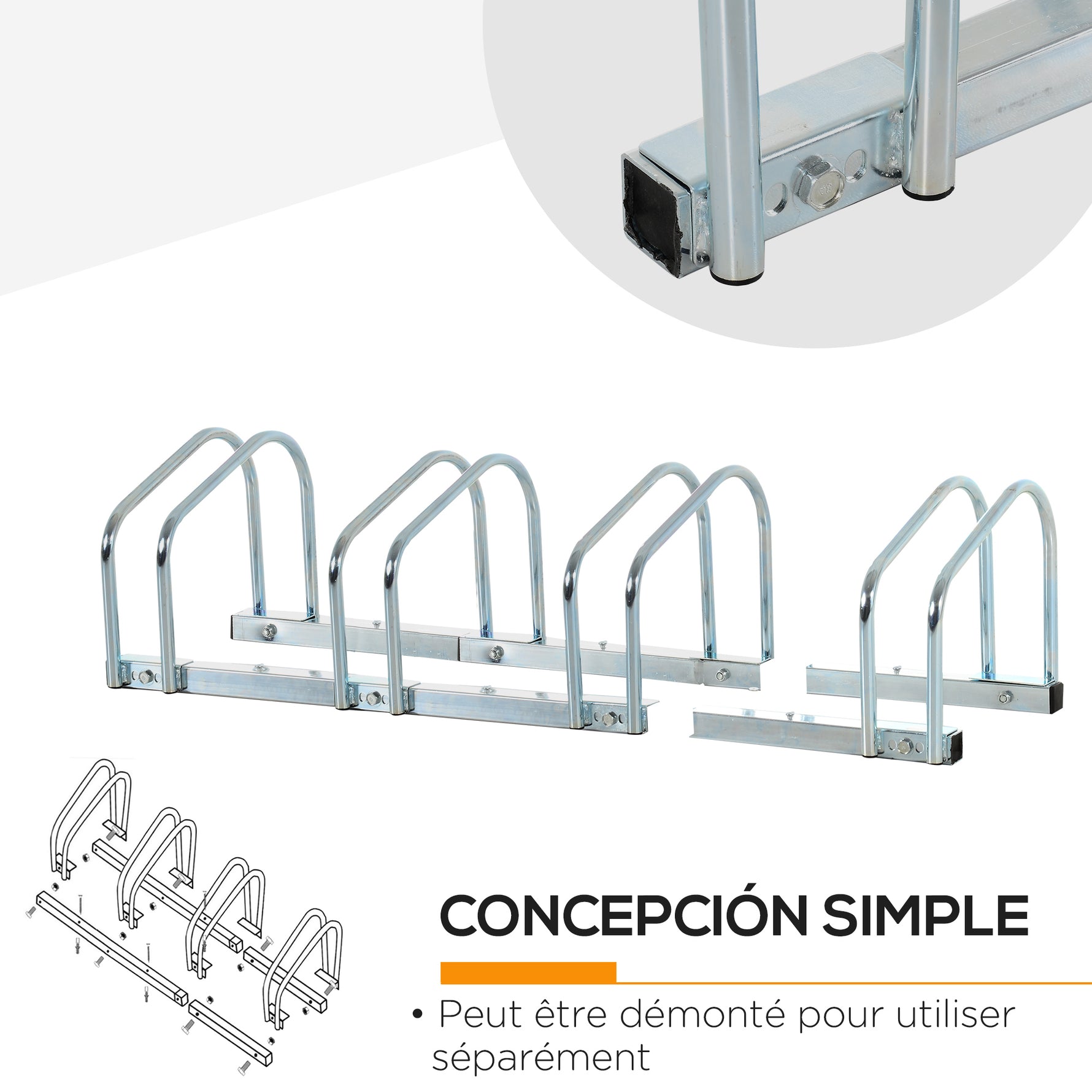 Râtelier 4 vélos dim. 110L x 33l x 27H cm acier galvanisé argent