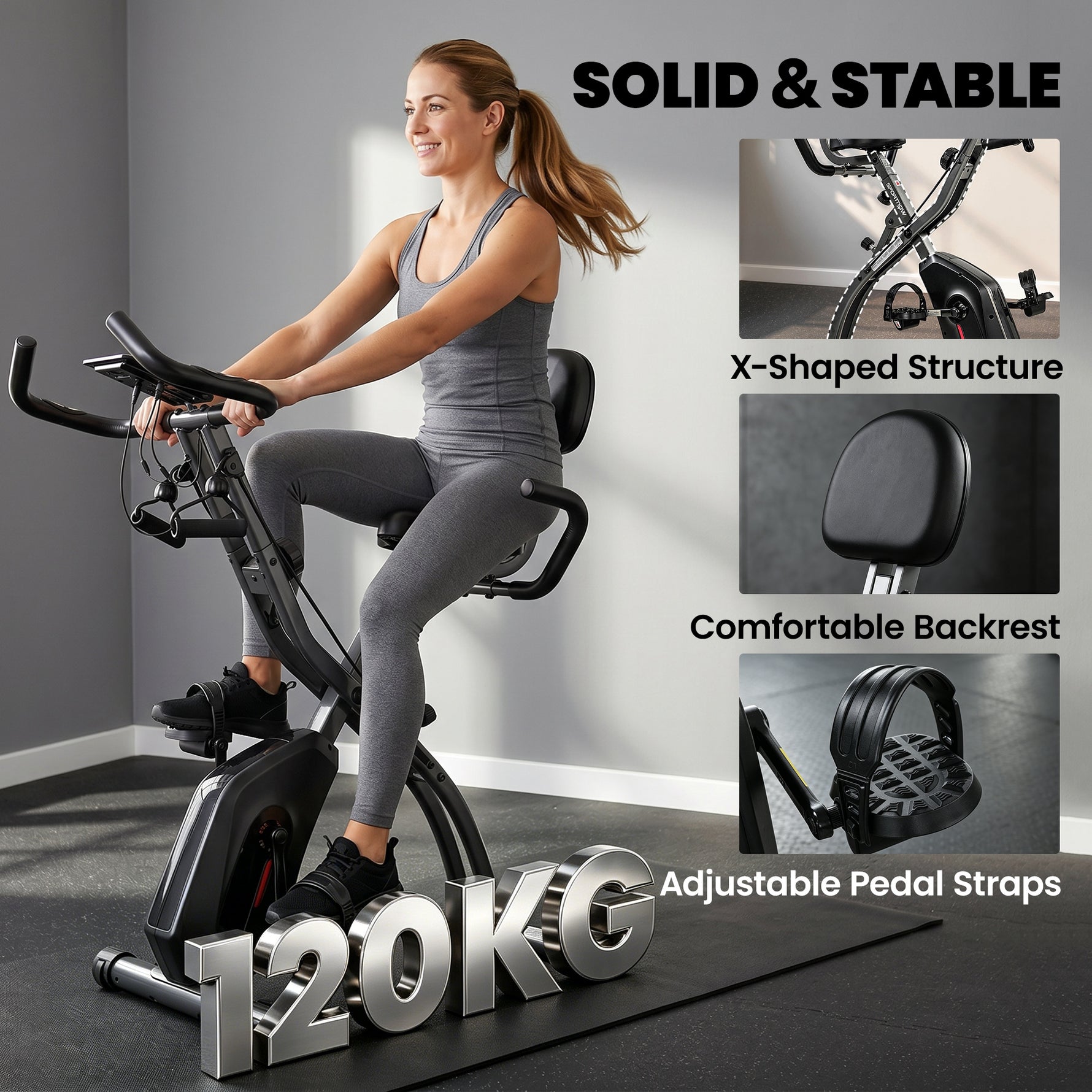 Vélo d'Appartement Pliable Vélo de Fitness 4 en 1 Silencieux Connecté Kinomap Bluetooth et Zwift 105x53,5x109cm Noir