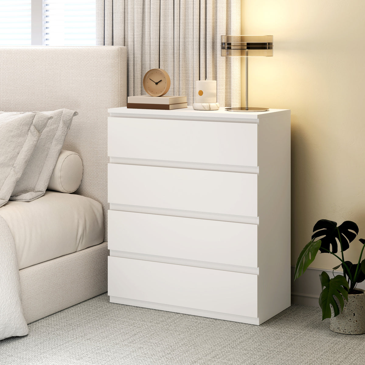 Ladekast met 4 lades, strak opbergmeubel voor slaapkamer, interieur, 80 x 39 x 95 cm, wit spaanplaat