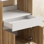 Meuble Micro-Ondes, Buffet Cuisine avec Tiroir, 2 Portes à Fermeture Douce, Plan de Travail et Étagères Ouvertes, Chêne