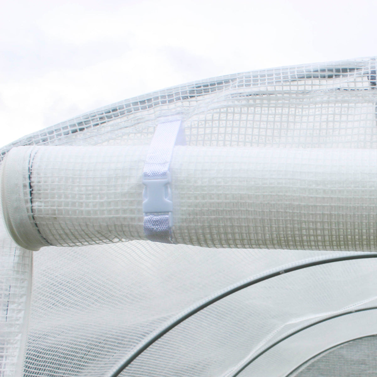 Bâche de Rechange Serre Tunnel 6 m², bâche PE Anti-UV imperméable 6 fenêtres + Porte Enroulable zippée Blanc