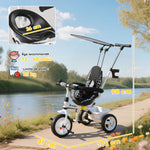 Tricycle Enfants Pare-Soleil Pliable Canne Amovible Benne Rangement 105 x 47 x 98 cm Acier Blanc et Noir