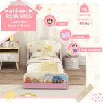 Lit enfant 70 x 140 cm, lit pour enfant avec barriere de securite et sommier à lattes, espace de rangement, rose