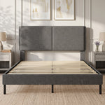 Estructura de cama de 140 x 190 cm con somier y cabecero ajustable, cama doble tapizada en lino, almacenamiento inferior, gris
