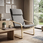 Fauteuil de salon, fauteuil chambre avec accoudoirs incurvés, coussin, tissu aspect lin, 65 x 79 x 98 cm, gris