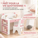 Scrivania e Sedia per Bambini 2 Pezzi, Set Tavolo per Attività, Cassetto, Libreria per Disegno, Lettura, Bianco Rosa
