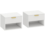 Lot de 2 tables de chevet suspendues, tables de nuit murales avec tiroir et niche, moderne, 40x34x29cm, blanc